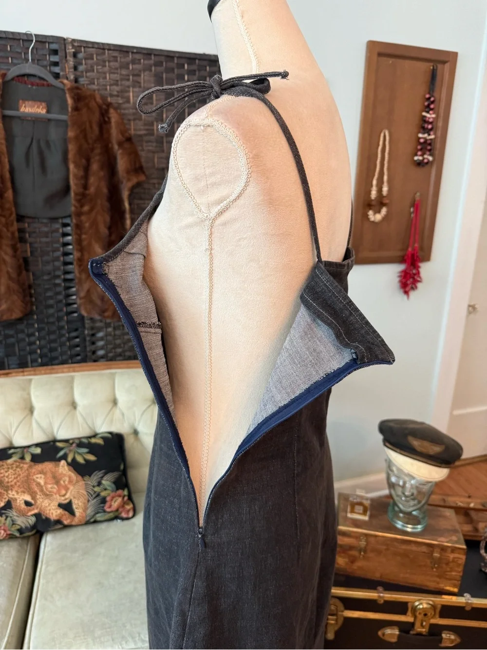 🖤 Y2K Motor Dark Wash Stretch Denim Mini Dress Sz M - Picture 4 of 8